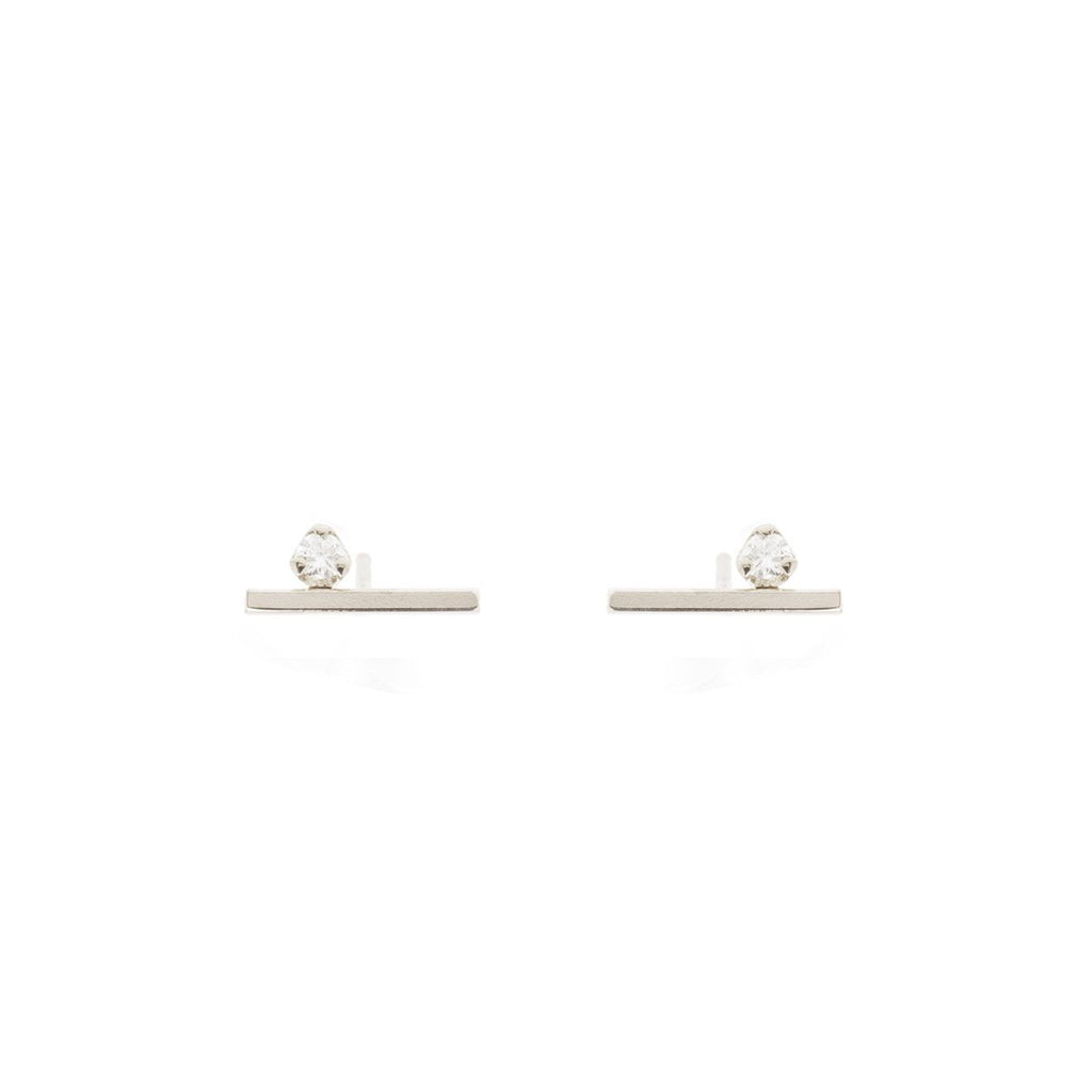 Zoe Chicco white gold bar earrings with diamonds, front view