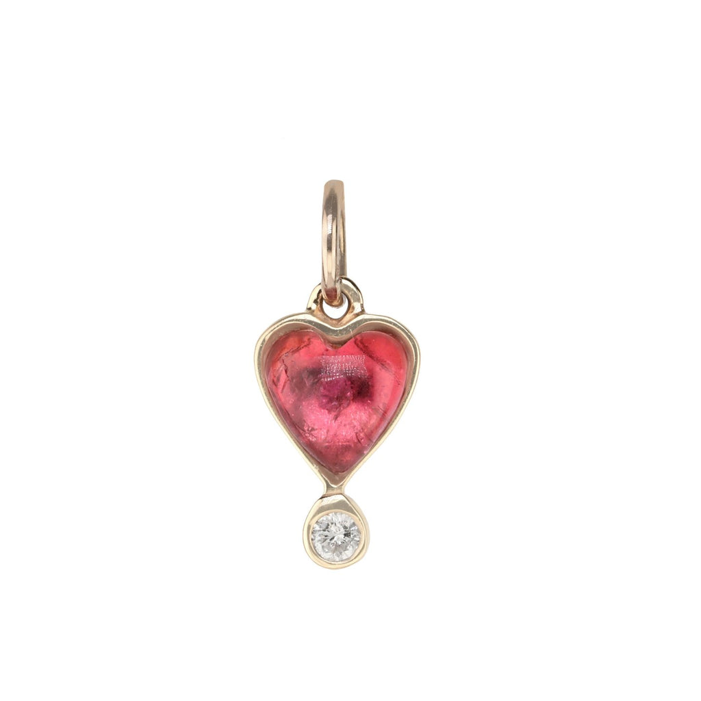 Zahava gold and pink tourmaline heart charm with diamond, front view