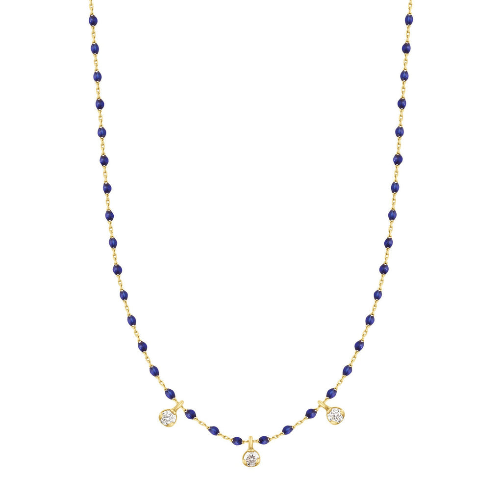 Gigi Clozeau dark blue and gold beaded necklace with diamonds, front view