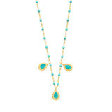Gigi Clozeau turquoise and gold beaded necklace, front view