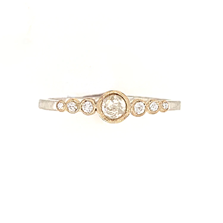 Emily Amey gold and silver ring with diamonds, front view