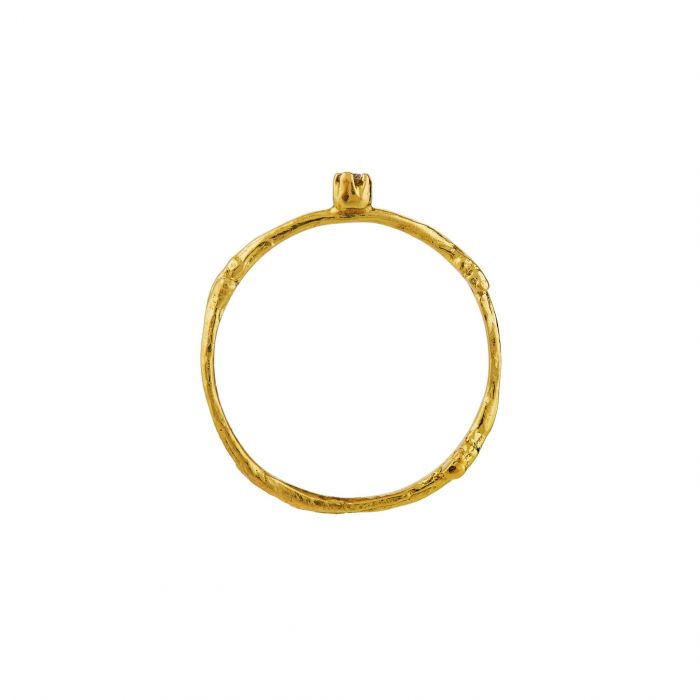 Alex Monroe gold textured band with diamond, bottom view