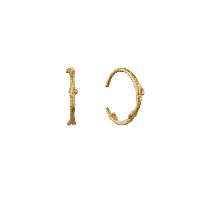 Alex Monroe gold textured hoop earrings, front view