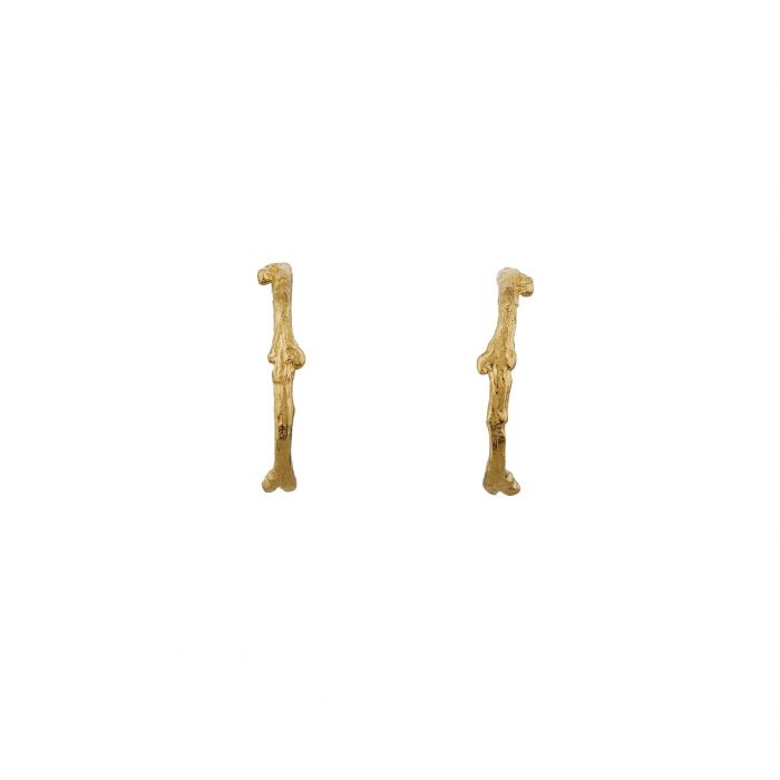 Alex Monroe gold textured hoop earrings, front view