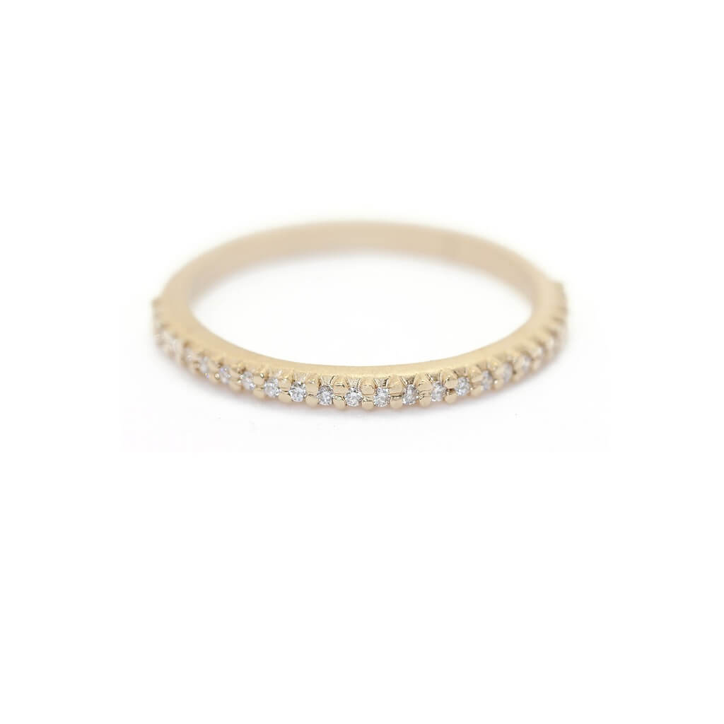 Megan Thorne yellow gold band with diamonds, front view